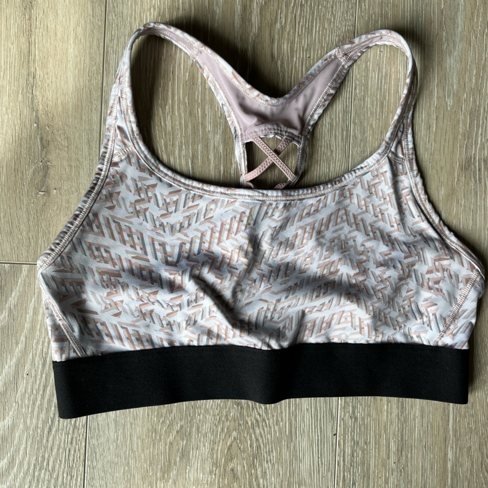 Victoria's Secret Light Pink Patterned Racerback Sports Bra with Black Band